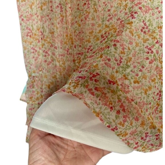 NWT CeCe Off Shoulder Smocked Floral Ruffle Cuff Blouse L Romantic Boho - Picture 7 of 13